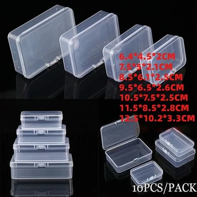 10PC Mini Clear Plastic Small Box Hook Jewelry Earplugs Container Storage 7Sizes - Image 1 of 4