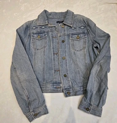 复古女式 Chaps 蓝色 Dennin 短夹克,尺寸 M — 第 1/4 张图片