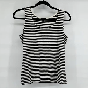 Camiseta sin mangas Talbots para mujer talla mediana negra marfil a rayas cápsula básica - Imagen 1 de 5