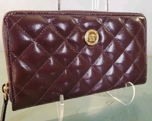 NIB Versace Burgundy Quilted Calfskin Leather Long Zip Around Wallet w/Box COA - Picture 1 of 17