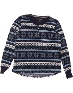 NAUTICA Womens Top Long Sleeve UK 14 Medium Navy Blue Fair Isle Cotton MJ02 - Picture 1 of 3