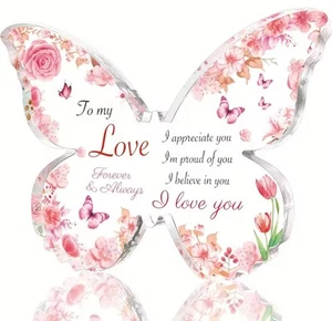 Gift Love Engraved Butterfly Card Resin Gift Card Message Girlfriend Wife - Picture 1 of 4