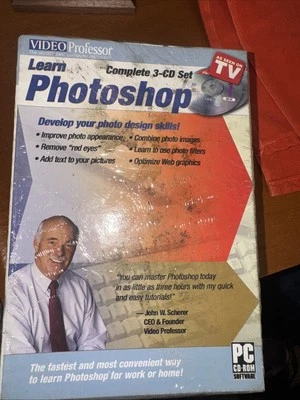 VIDEO PROFESSOR 3 DISCOS PC CD-ROM SOFTWARE APRENDER PHOTOSHOP NUEVO EN CAJA CPU PC Foto 1 de 2
