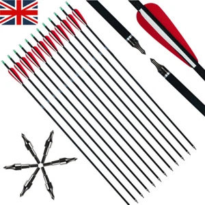 12PK 30"Carbon Arrows Spine 500 Vanes Screw Tips for Bow Hunting Target Practice - Picture 1 of 15