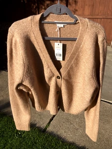 BODEN fluffy cropped v-neck cardigan size XL, camel melange, K0710 b60a - Picture 1 of 5