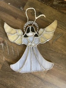 HANDMADE White Silver STAIN GLASS SHELL 6”ANGEL Christmas Holiday - Picture 1 of 5