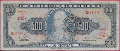 BRAZIL 50 CENTAVOS ON 500 CRUZEIROS 1967 2160A,D.JOAO VI,BUST OF JOAO MARIA JOSE - Image 1 of 2