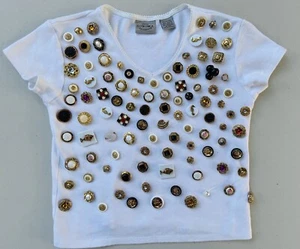 Woman’s Shirt Juniors 10/12 Handmade OOAK Buttons Metal Unique Statement Y2K - Picture 1 of 12