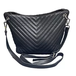 Steve Madden Longboom Satchel Black Faux Leather Shoulder Purse Handbag Tote - Picture 1 of 11