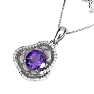 925 Sterling Collana Argento Rotondo Ametista 7mm Naturale Gemma Gioielli 18 - Foto 1 di 9