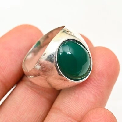 Green Onyx Men's Ring 925 Sterling Silver Statement Handmade Ring, All Size M754 - Image 1 of 4