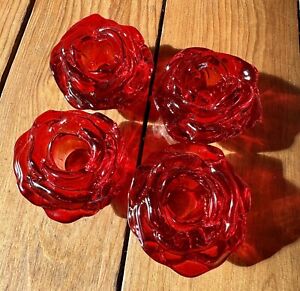Rosen Kerzenhalter Glas Rot Vierteilig Kunstglas 4x