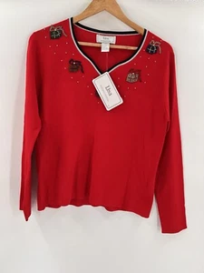 Vintage NWT Lisa International Sequin Beaded Christmas Top Long Sleeve Red LARGE - Picture 1 of 12