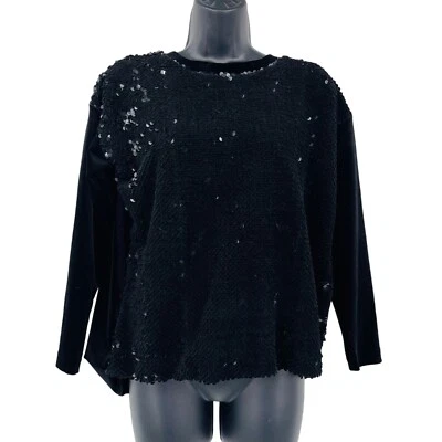 Maje Women's Black Sequin Open Back Top Size 2 M Luxury Black Long Sleeve - Image 1 of 4