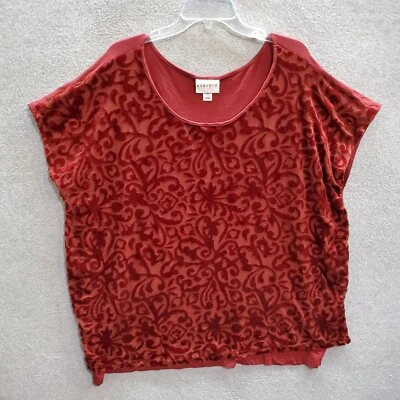 Blusa Ava & Viv Mujer Top 3X Rojo Floral Terciopelo Manga Corta Cuello Redondo Foto 1 de 4
