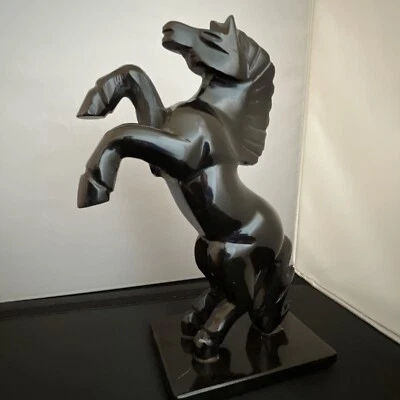 Hand Made Obsidian Horse Statue Sculpture Carving Paperweight Equestrian 9.5” - Image 1 of 4