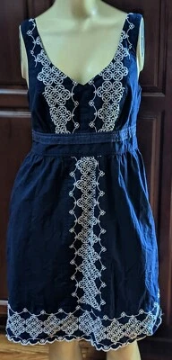 Vestido Anthropologie Edme & Esyllte Talla S Azul Marino Bordado Algodón con Bolsillos Foto 1 de 2