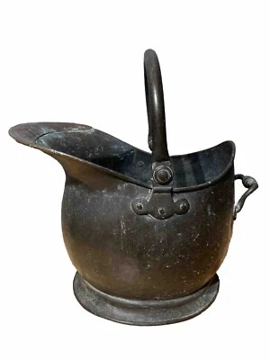 Vintage LARGE Heavy Copper Coal Scuttle Bucket Helmet Country House Verdigris - Image 1 of 4