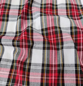 Red Tartan Polycotton Fabric White Craft Dress Costumes Dance Sew Thin FS660_1 - Picture 1 of 3