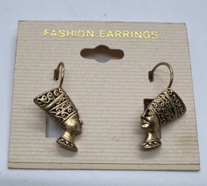 Pendientes colgantes estilo reina Nefertiti vintage tono dorado egipcio 3/4" - Imagen 1 de 5