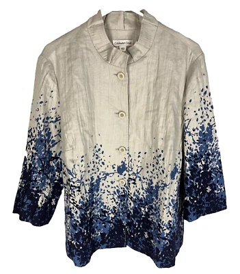 CHAQUETA COLDWATER CREEK Talla 18 Abotonada Lino Azul Gris Tranquila Lujo Elegante Foto 1 de 4