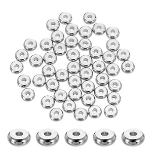 100 Pcs Stainless Steel Spacer Beads, 5mm Flat Round Metal Heishi Bead, Silver - Picture 1 of 6
