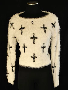 Suéter Pullover CHIC Grunge Rocker Cross Acogedor Suave Recortado BodyHug Piel Sintética S/M - Imagen 1 de 8