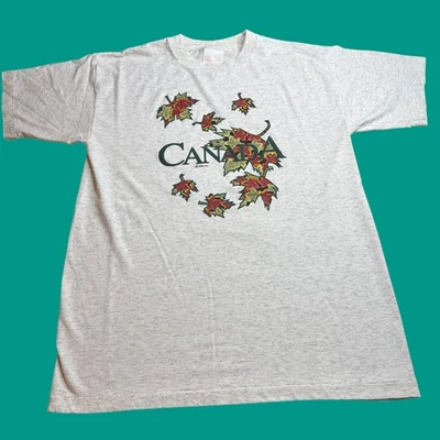 Camiseta Mediana Vintage Canadá Hoja de Arce Gráfico Otoño Puntada Única Foto 1 de 4