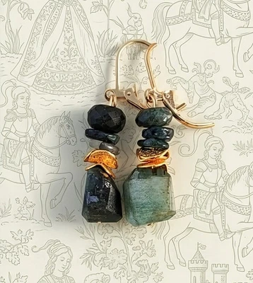 Natural And Genuine Green Emerald Beads In Drop Down Earrings  - Image 1 of 4