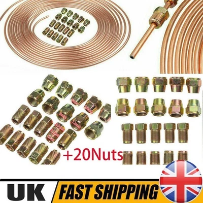 25ft Copper Brake Pipe Hose Line Tube Roll 3/16'' Fittings Tubing Kit New - Image 1 of 4