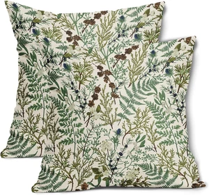 Green Plant Pillow Covers 18X18 Inch Sage Green Botanical Fern Leaf Decorative P - Picture 1 of 12