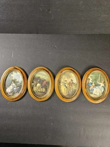 Vintage Italian Florentine Victorian Romantic Scene Oval Art Set Of 4 - Picture 1 of 11