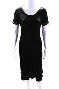 Just Cavalli Womens Silk Boat Neck Short Sleeve Midi Dress Black Size 42 LL19LL - Picture 1 of 5