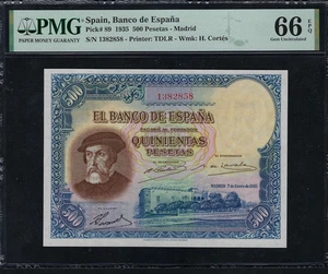 Spain 500 Pesetas 1935 P-89 PMG Gem Unc 66 EPQ - Picture 1 of 2