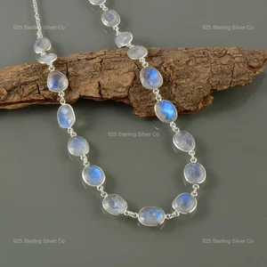 Natural Rainbow Moonstone 925 Silver Beaded Engagement Art Deco Necklace Jewelry - Picture 1 of 6