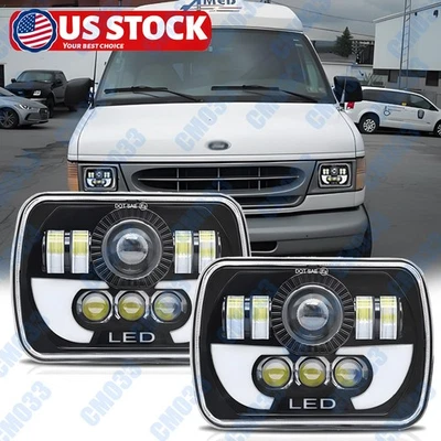 for Ford E-150 E250 Econoline Club Wagon 1979-1991 Pair 5x7" 7x6'' LED Headlight - Image 1 of 4