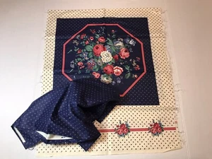 Vtg Dk Blue Chintz Cotton Pillow Panel & 1yd Matching Fabric 45”/w By Cranston  - Picture 1 of 3