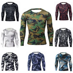 Men's Compression T-shirt Long Sleeve Rash Guard Top Sports Fitness Swim Shirts - Picture 1 of 59