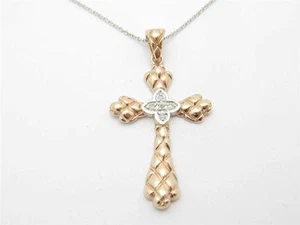 Rose Gold Sterling Silver Genuine White Diamond Unique Design Cross Necklace New - Picture 1 of 1