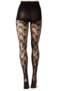 Black Lace Patterned Vintage style Elegant Evening Thicker Tights Pantyhose T66