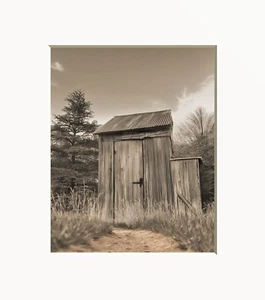 Rustic Country Home Decor, Outhouse, Neutral Matted Wall Art Prints, (Options) - Picture 1 of 14