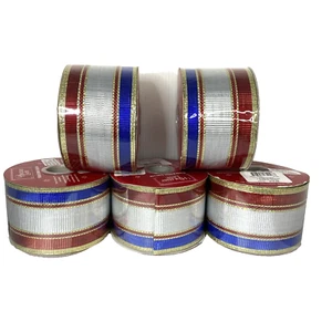 Lot of 5- Holiday Lame Wired Ribbon Garland 75% Metallic 25% Nylon 2.5 x 30 Ft. - Picture 1 of 17