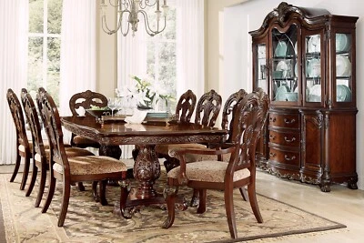 NEW Formal Dining 87"-115" Extendable Table & Chair Cherry Brown Traditional Set - Image 1 of 4