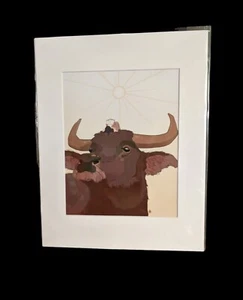 Print of an Ox Guam Artist Signed 14"x11" Modern Wall Art Print Matted - Picture 1 of 7