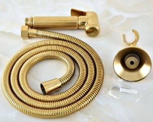  Gold Brass Bathroom Hand Held Shower Head Bidet Spray &1.5m Hose & Bracket - Picture 1 of 7