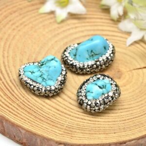 10 Nugget Howlite Stone Beads Pave Rhinestone Edge Turquoise Color Craft 18~29mm
