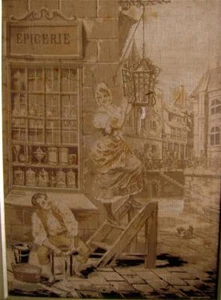 antique tapestry d'apres Alonso Perez EPICERIE ,ca 1900,  in oak frame, nr. 2 - Picture 1 of 5