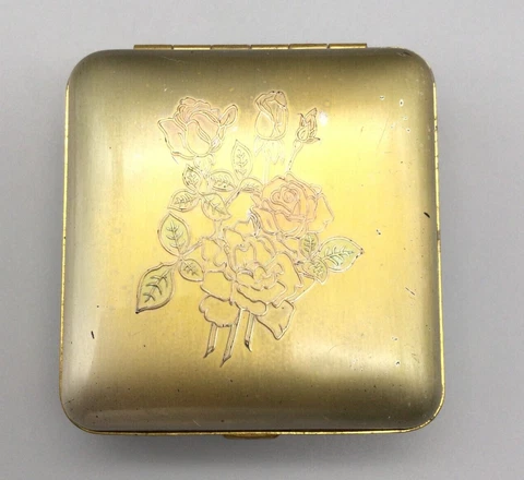 Vintage Seth Thomas Wind Up Travel Clock Women Gold Tone Rose Floral Metal Case Cover