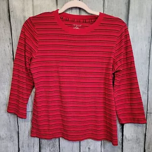 Kim Rogers Top Damen Medium rot schwarz gestreift 3/4 Arm Oberteil - Bild 1 von 7
