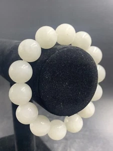 A Chinese White Nephrite Jade 14x Large Beads Bracelet Gobi Jademine - Picture 1 of 19